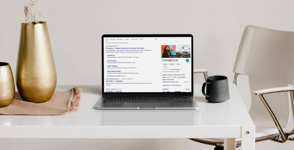 Google business profile for B Double E on a laptop