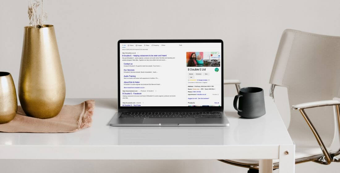 Google business profile for B Double E on a laptop