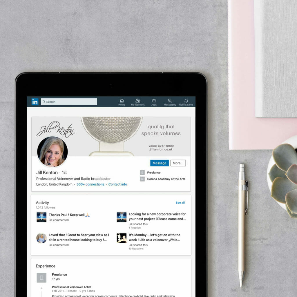 Jill Kenton voiceover bespoke LinkedIn banner design