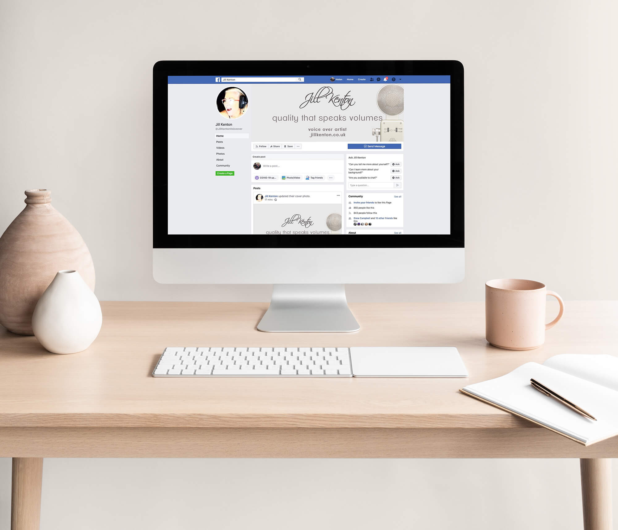 Jill Kenton voiceover bespoke Facebook profile banner design