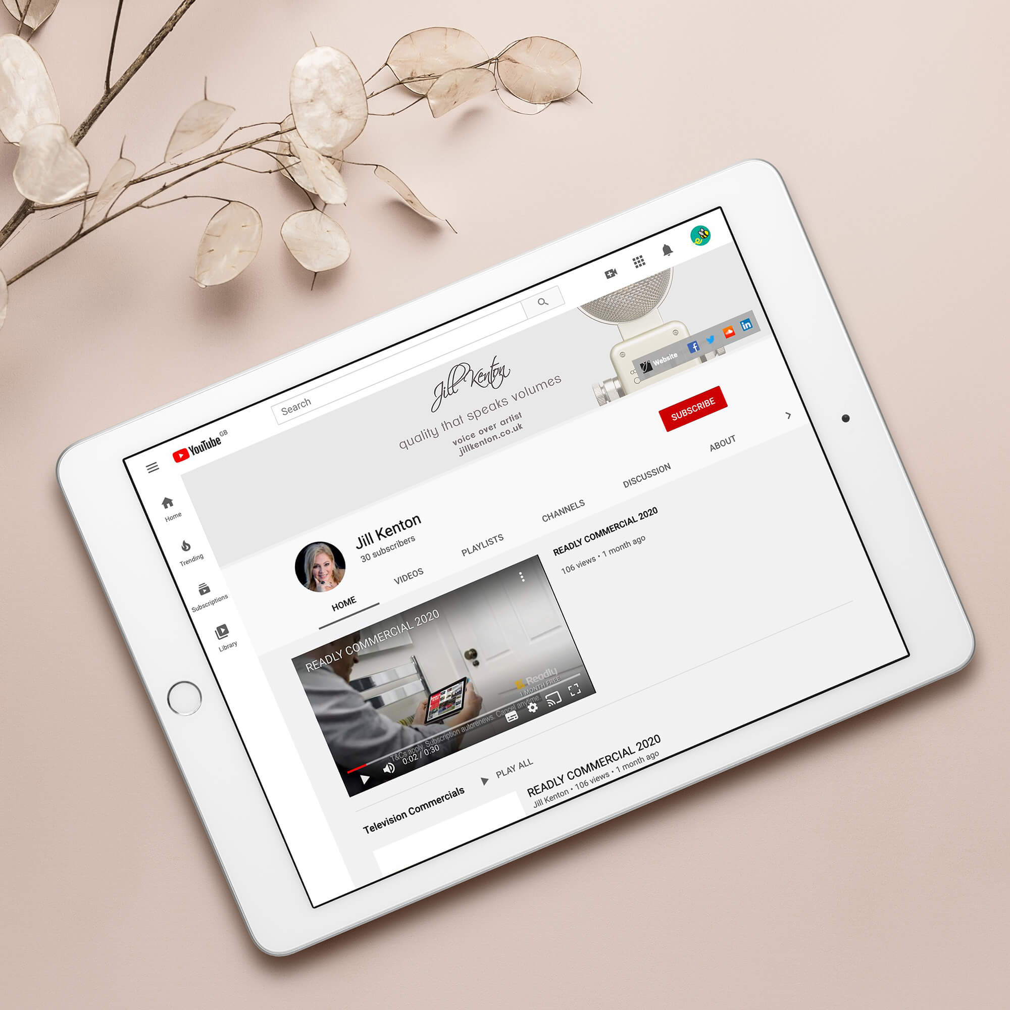 Jill Kenton voiceover bespoke YouTube profile banner design