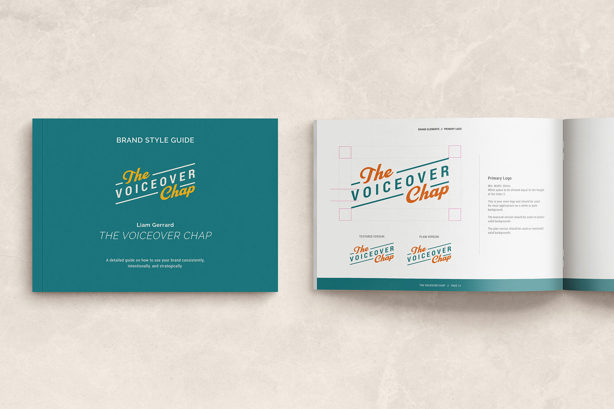 Logo in brand book - branding and website design for The Voiceover Chap Liam Gerrard