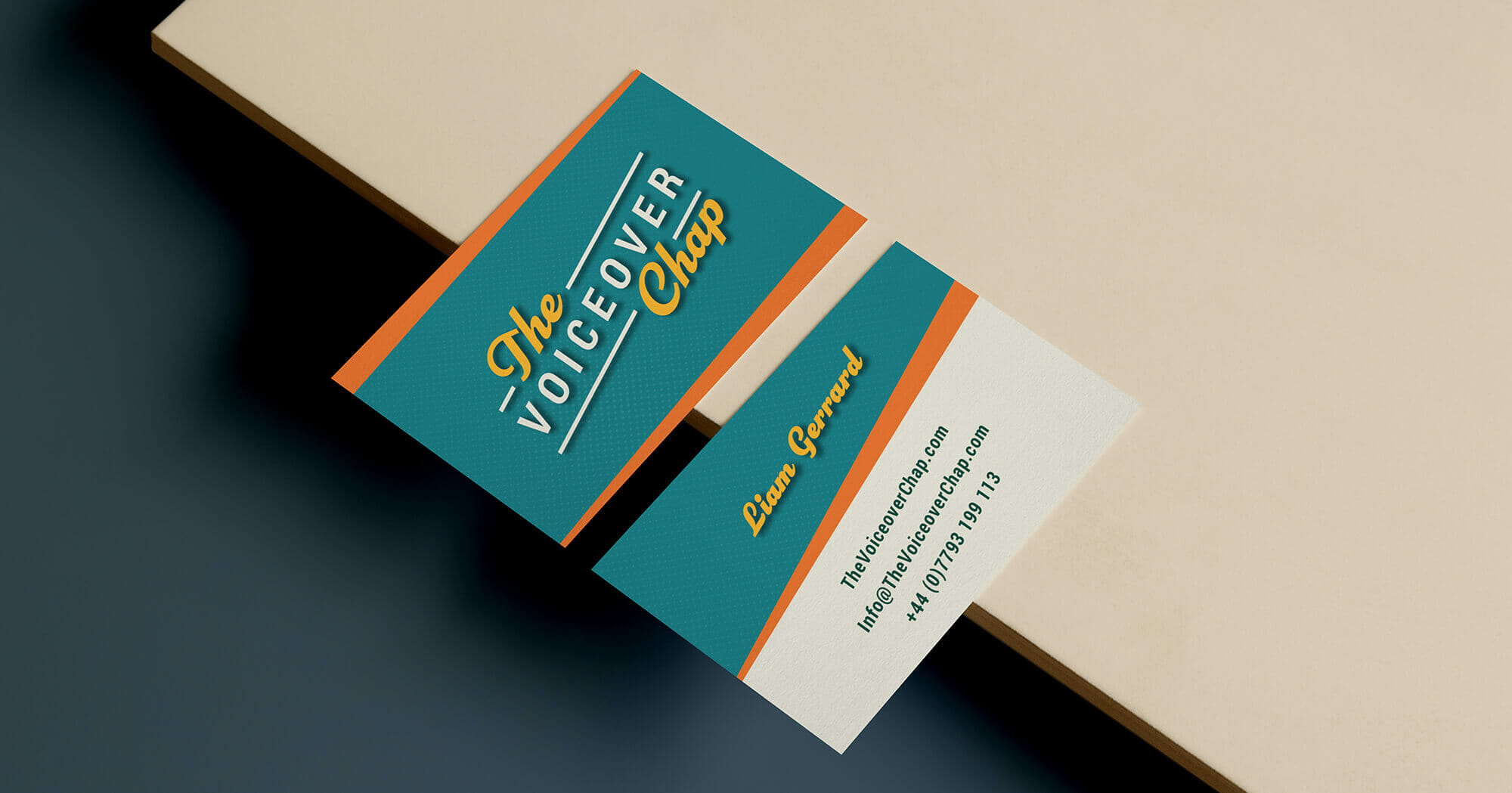 Business Cards for The Voiceover Chap Liam Gerrard branding, logo and website design project