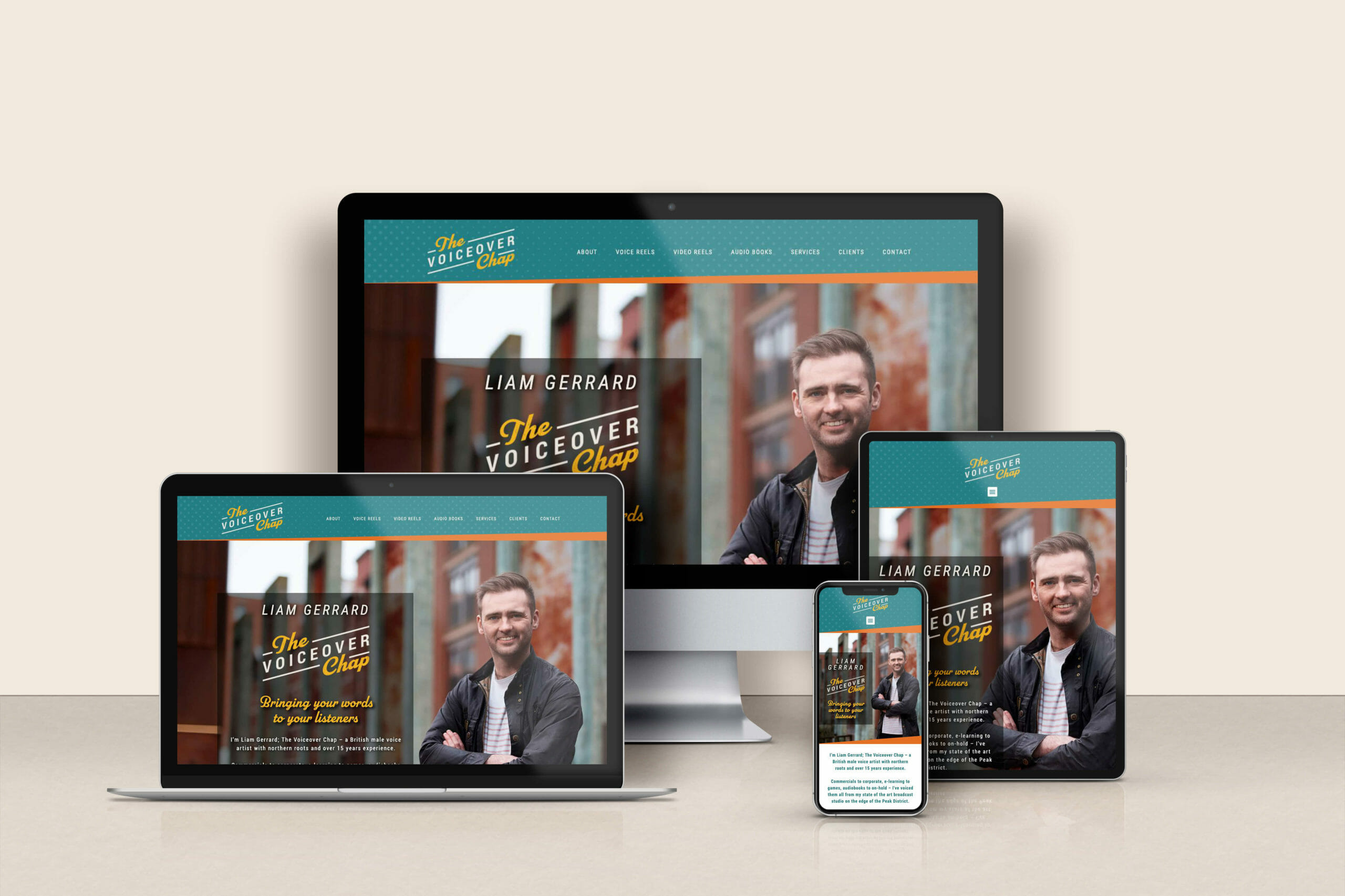 Website design optimised for multiple devices for The Voiceover Chap Liam Gerrard