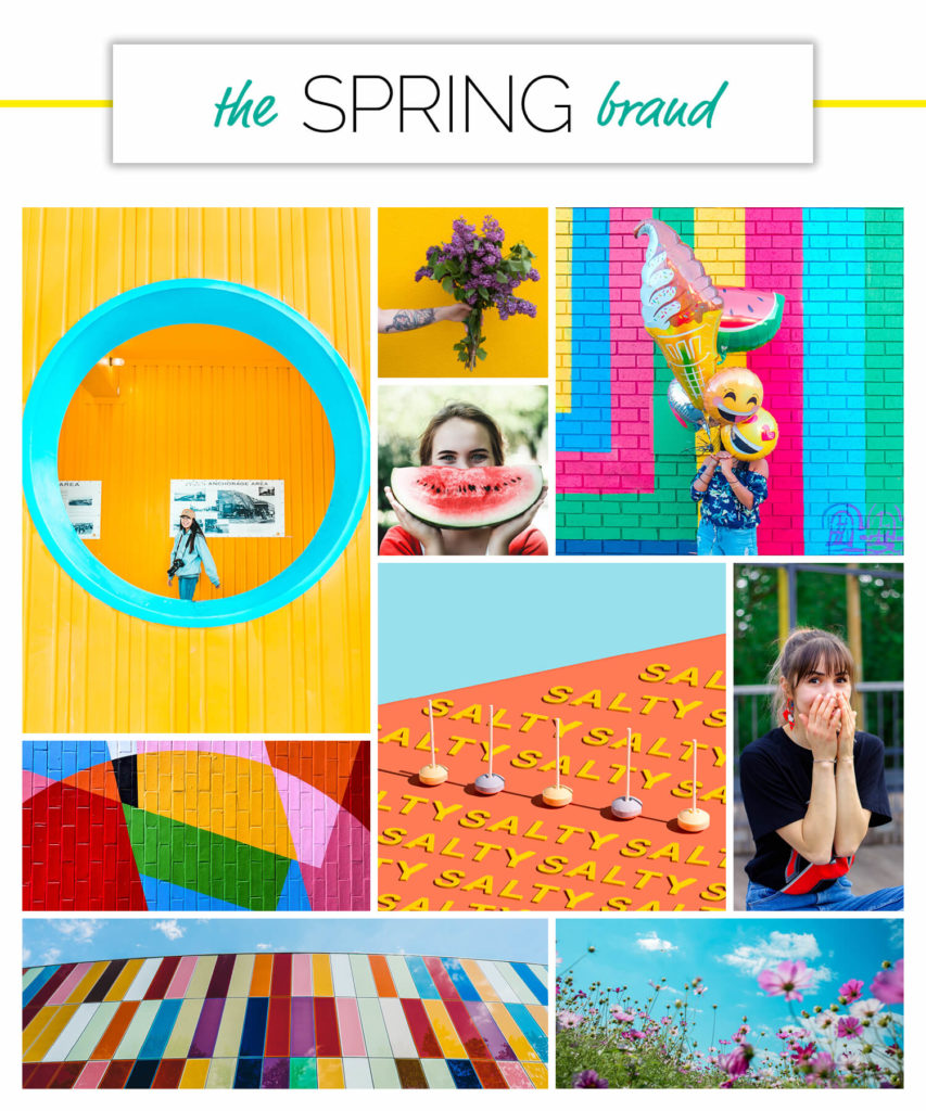 Spring voice over brand personality season moodboard.