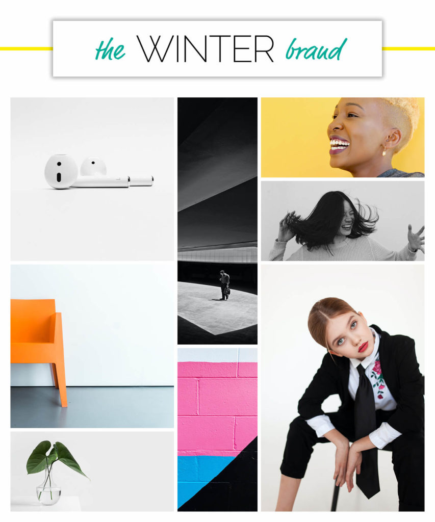 Winter voice over brand personality season moodboard.