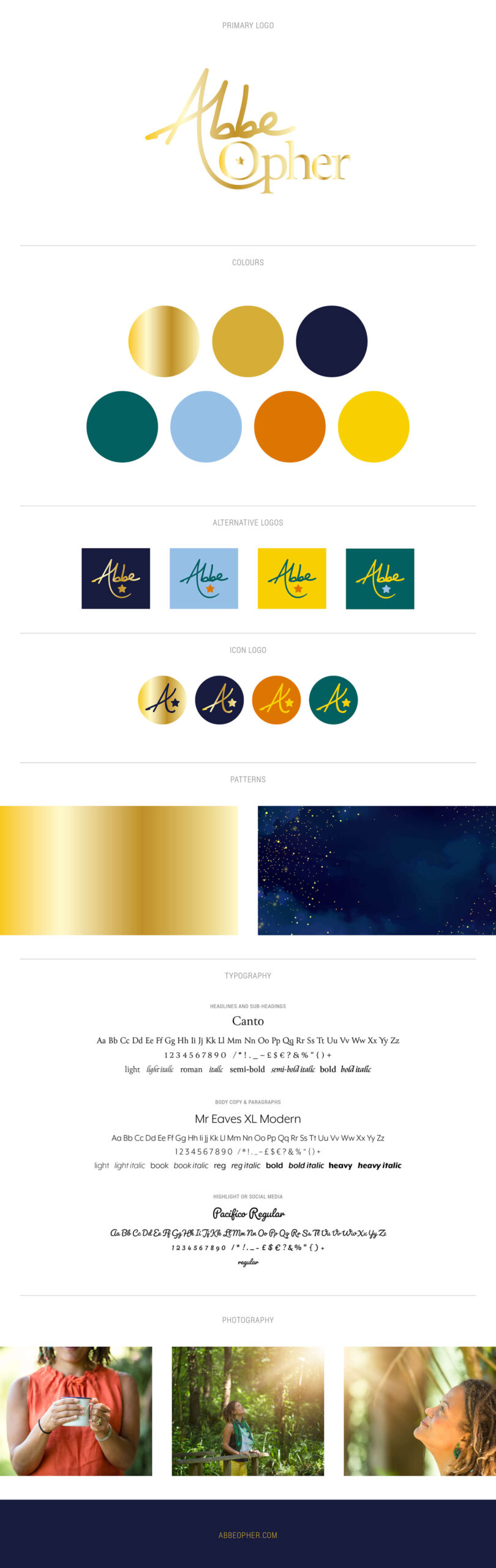Abbe Opher voiceover and narrator branding logo and colours