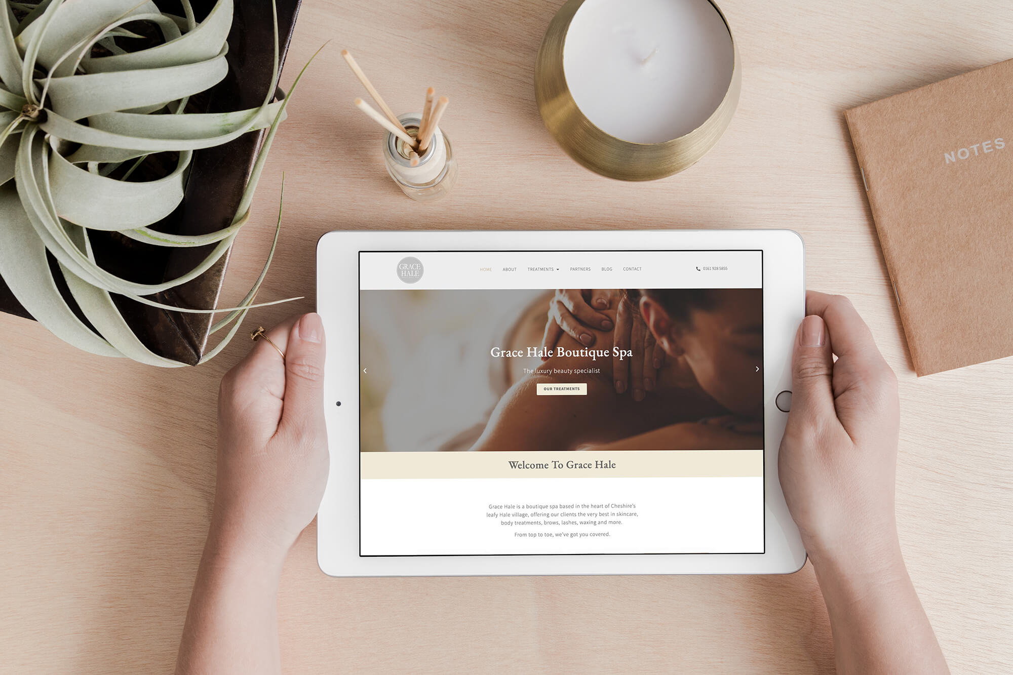 Grace Hale website on a tablet.