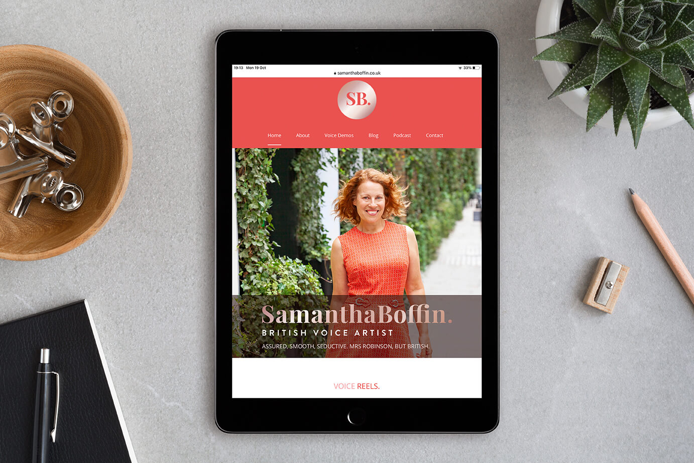 Samantha Boffin voiceover website ipad homepage
