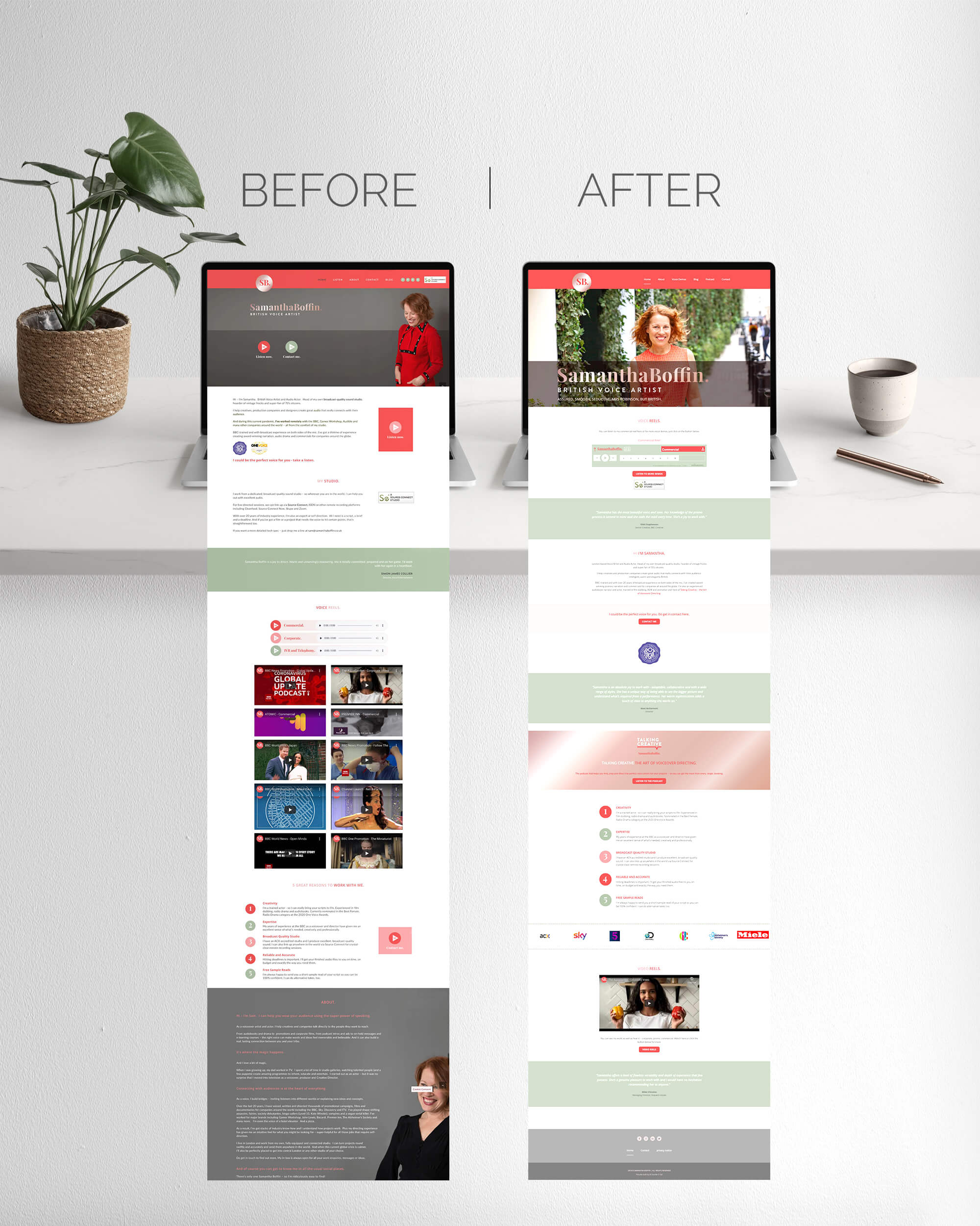 Samantha Boffin voiceover website before and after