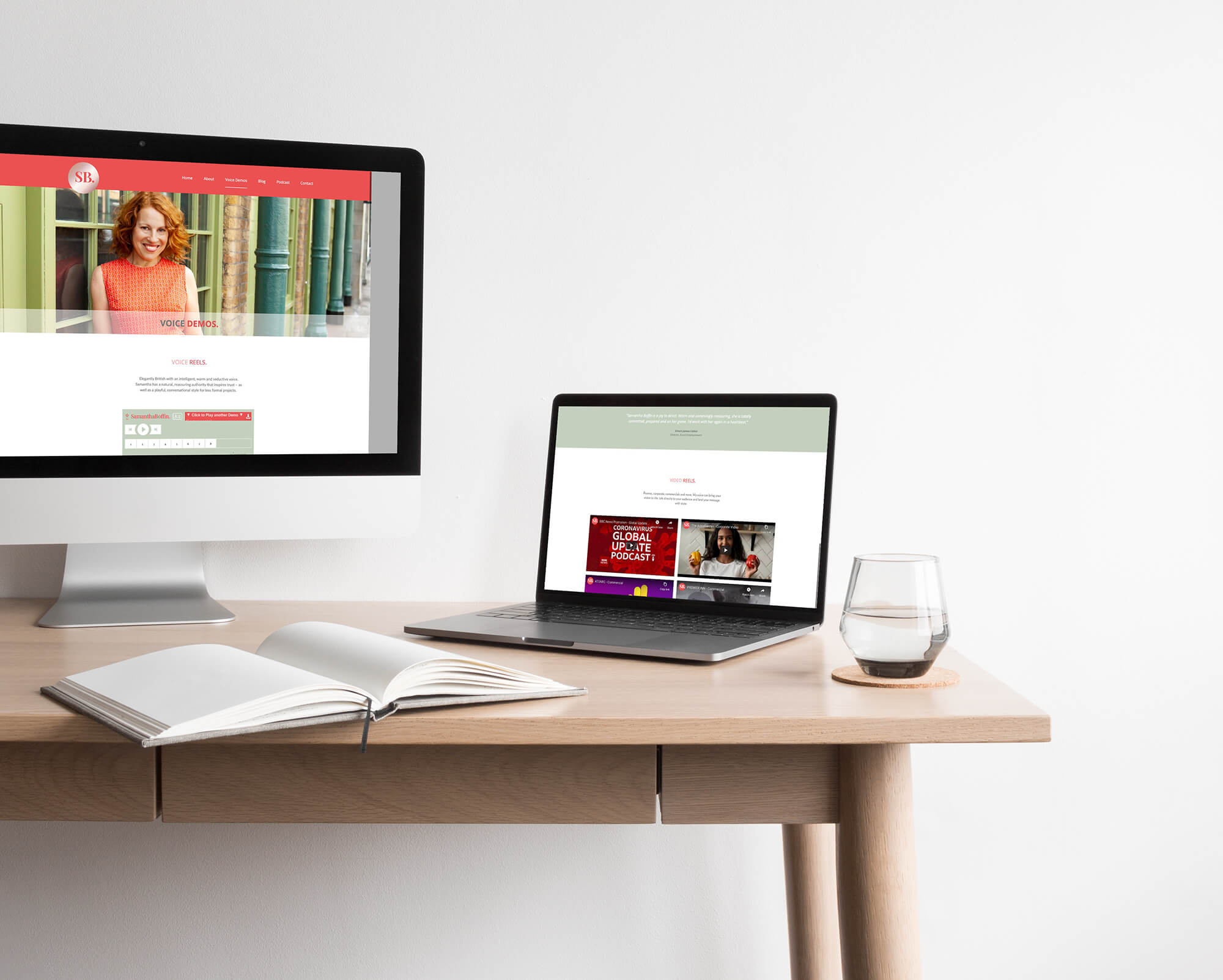 Samantha Boffin voiceover website on laptop and desktop