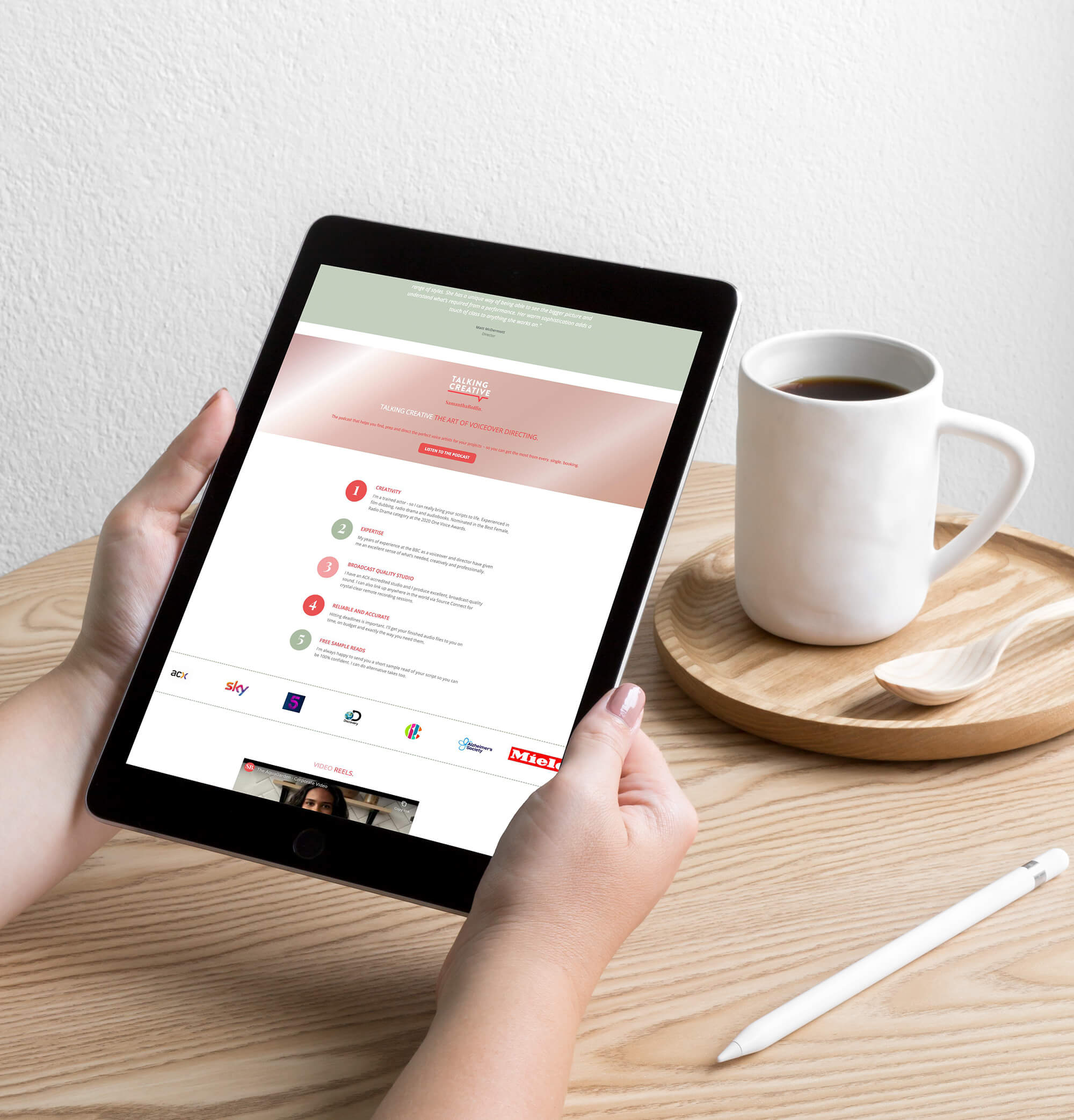 Samantha Boffin voiceover website on ipad