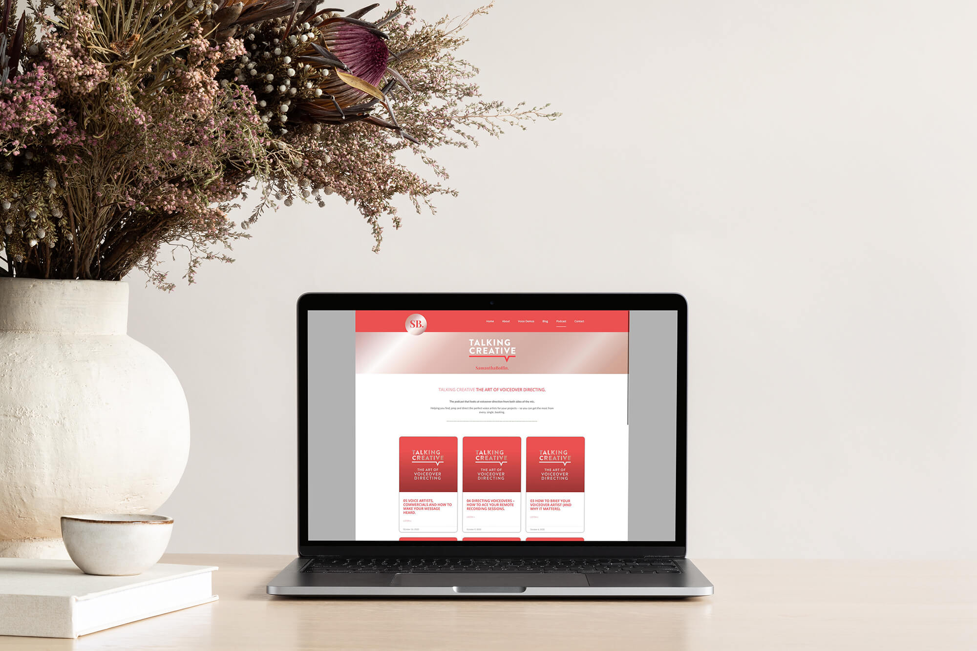 Samantha Boffin voiceover website on laptop