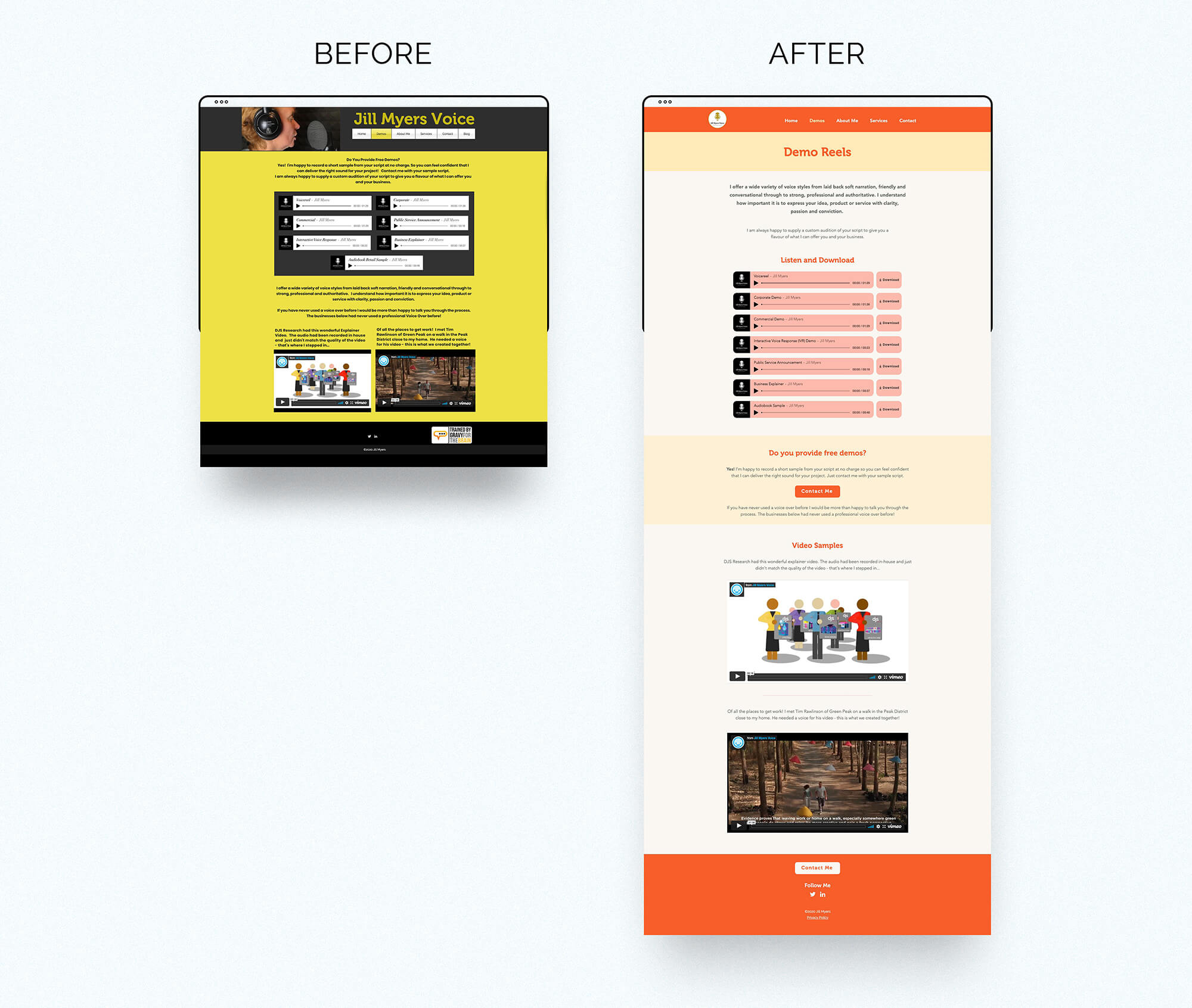 Jill Myers voice over website before & after demo page