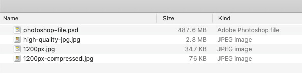 Sample of various image files sizes