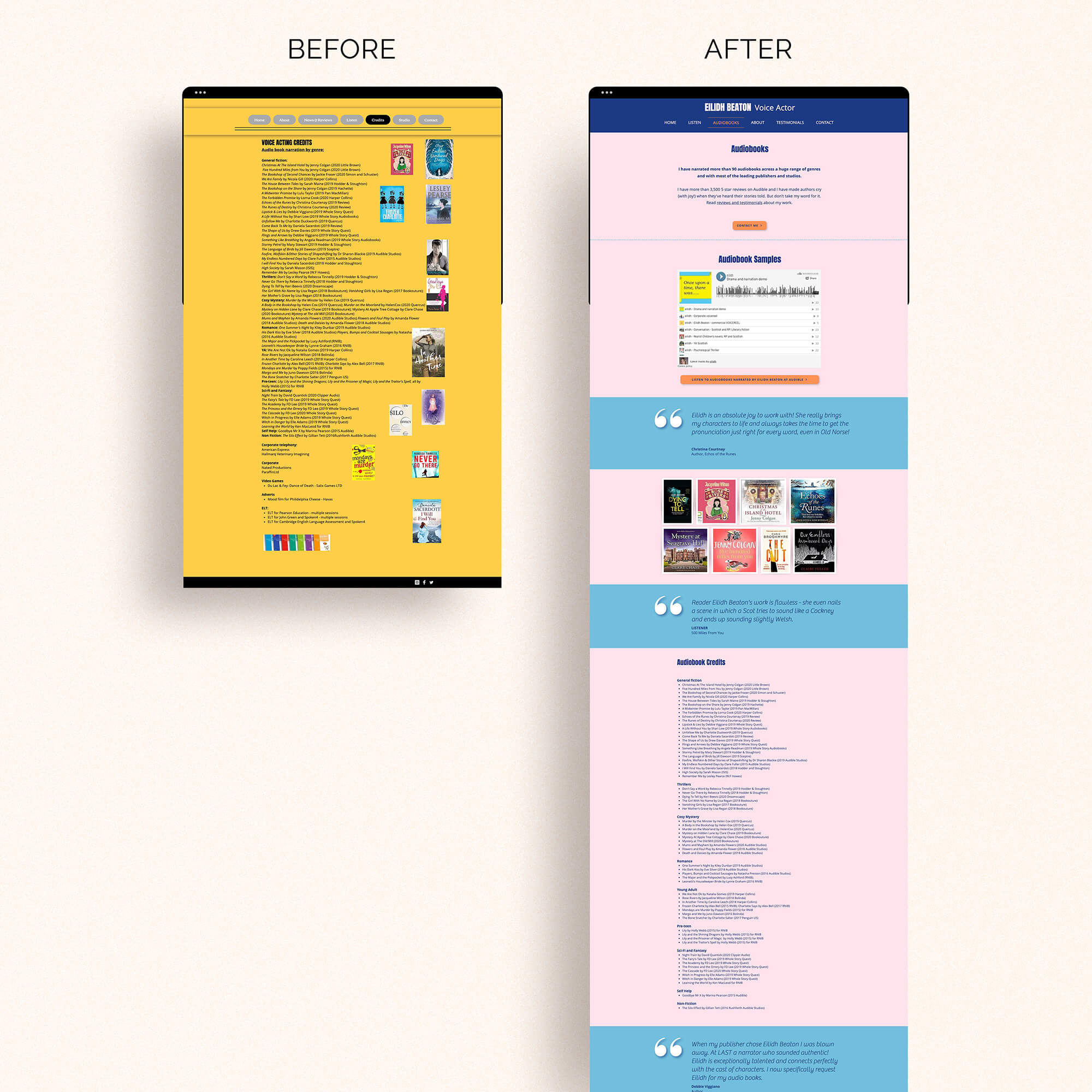 Eilidh voice actor website before and after audobook page