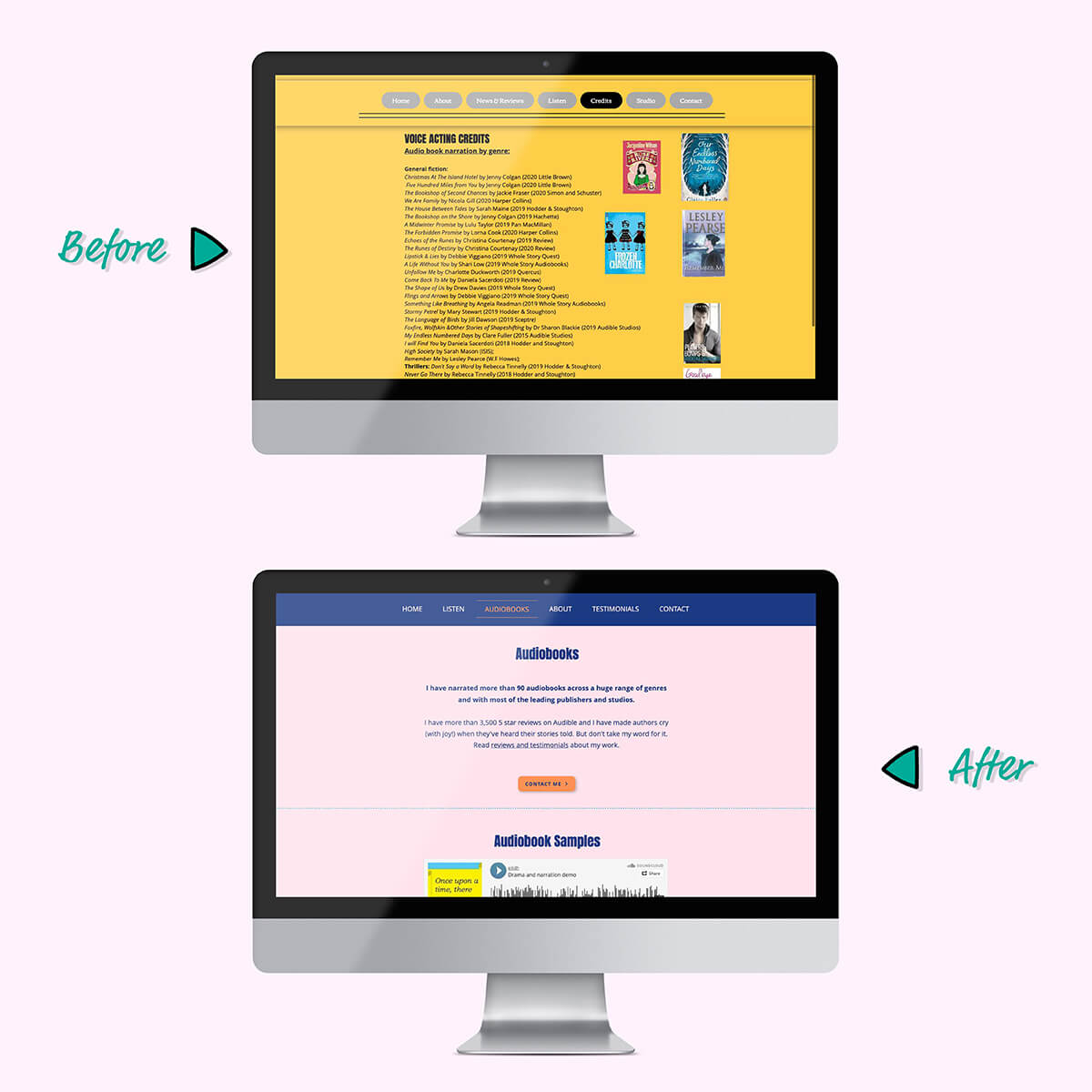 Eilidh voice actor website before and after audio =books page