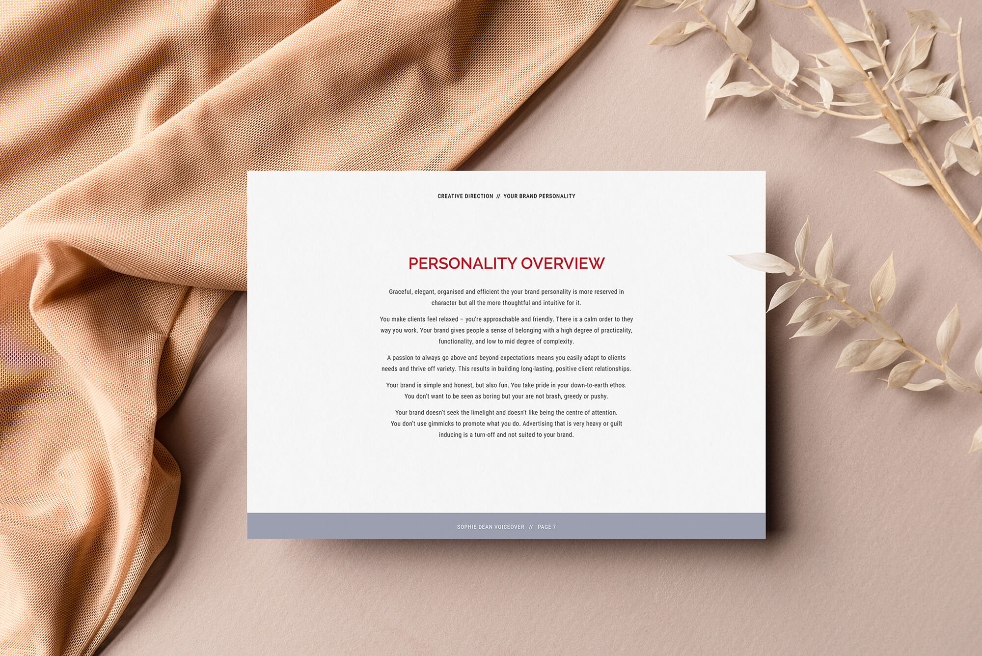 Sophie Dean Voiceover brand personality description taken from the brand guidelines book.