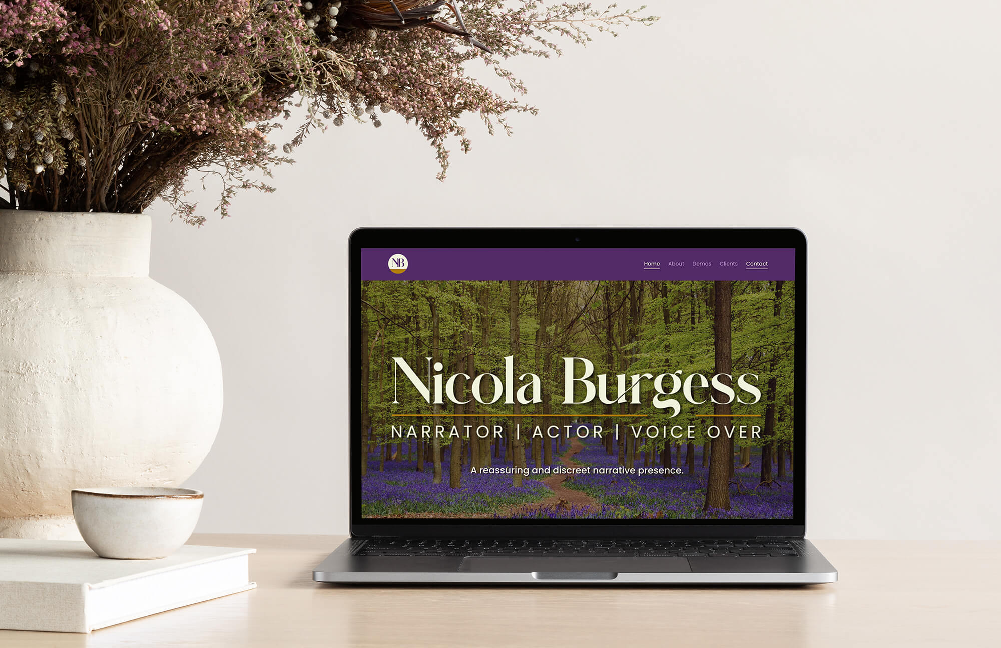 Nicola narrator actor voice over brand logo website stationery