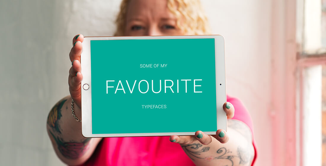Helen Bee from B Double E holding an ipad with my favourite fonts written on it.