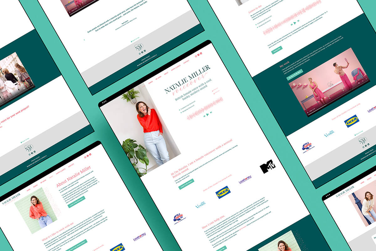 Website pages for voiceover Natalie designed by Helen Bee from B Double E.