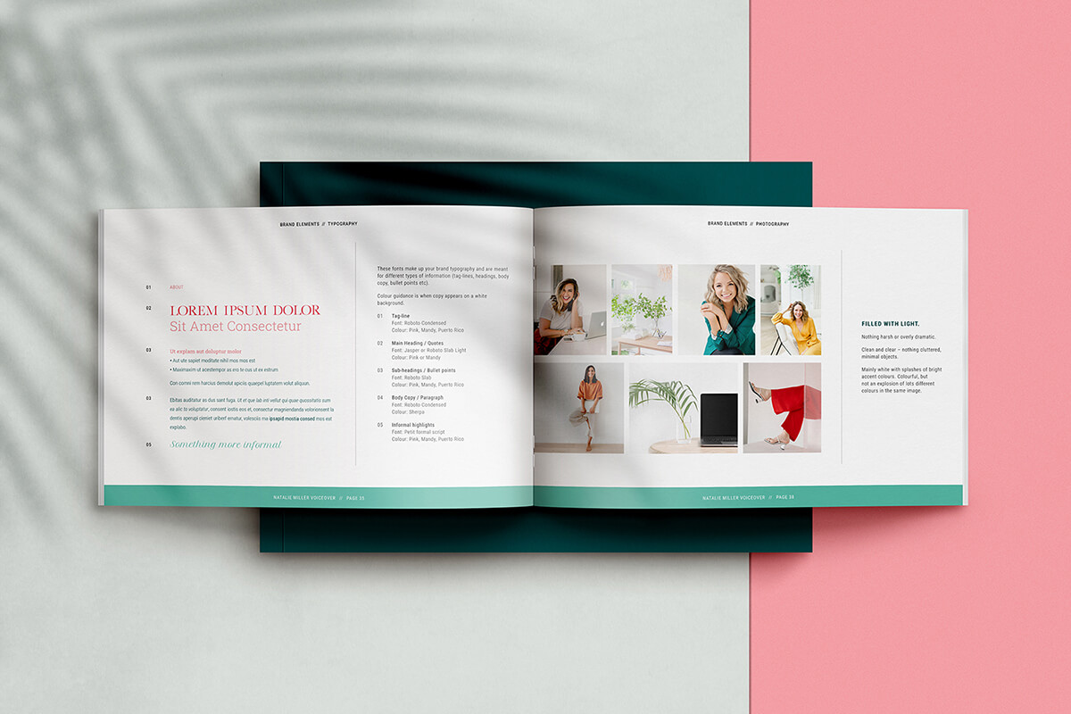 Fonts and photo guide for voiceover Natalie designed by Helen Bee from B Double E.