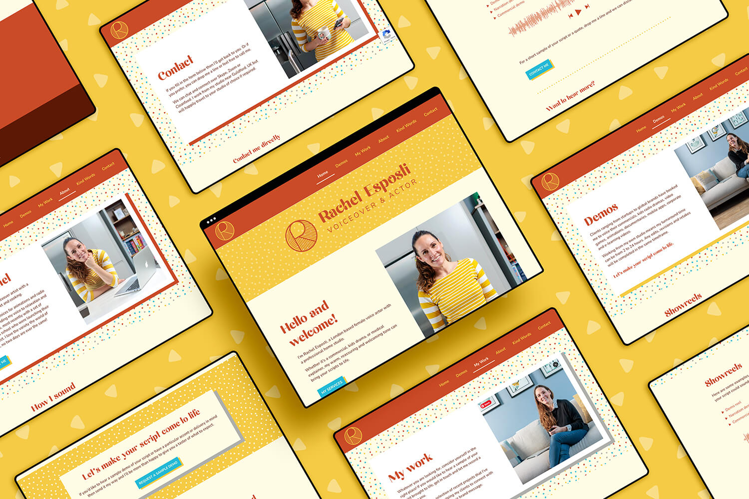 Website pages for voiceover and actor Rachel Esposti.