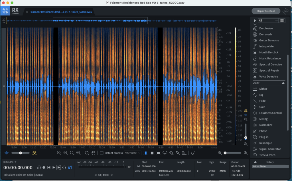 screenshot of Izotope RX9 restoration tool.