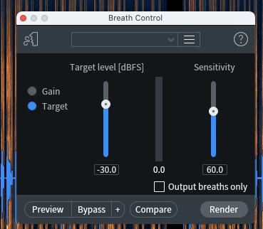 Screenshot of Izotope RX9 breath control tool.