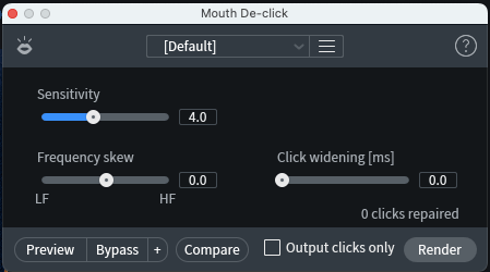 Screenshot of Izotope RX9 mouth de-clock tool.
