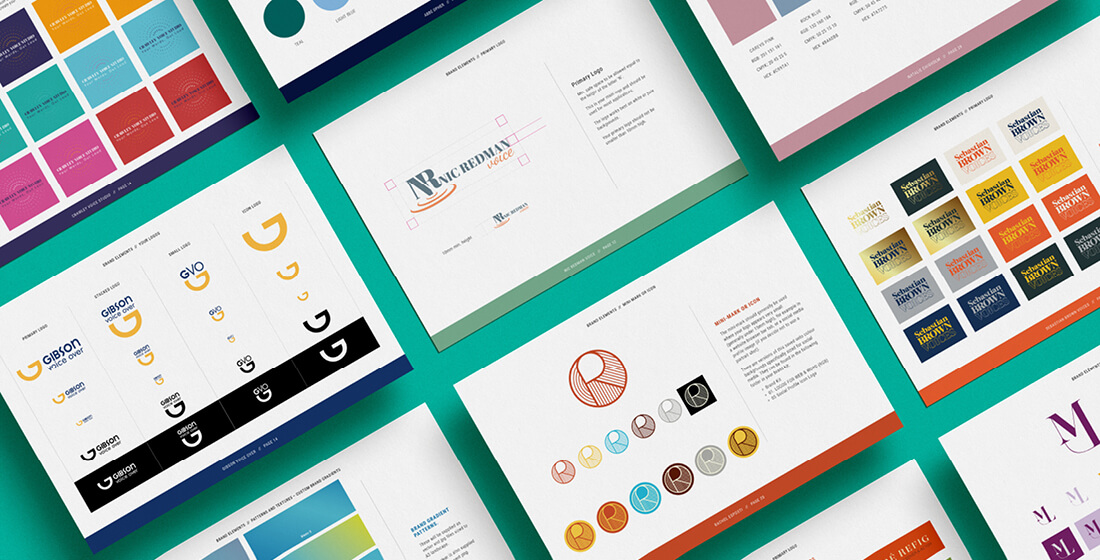 A selection of voice over brands designed by Helen Bee from B Double E.