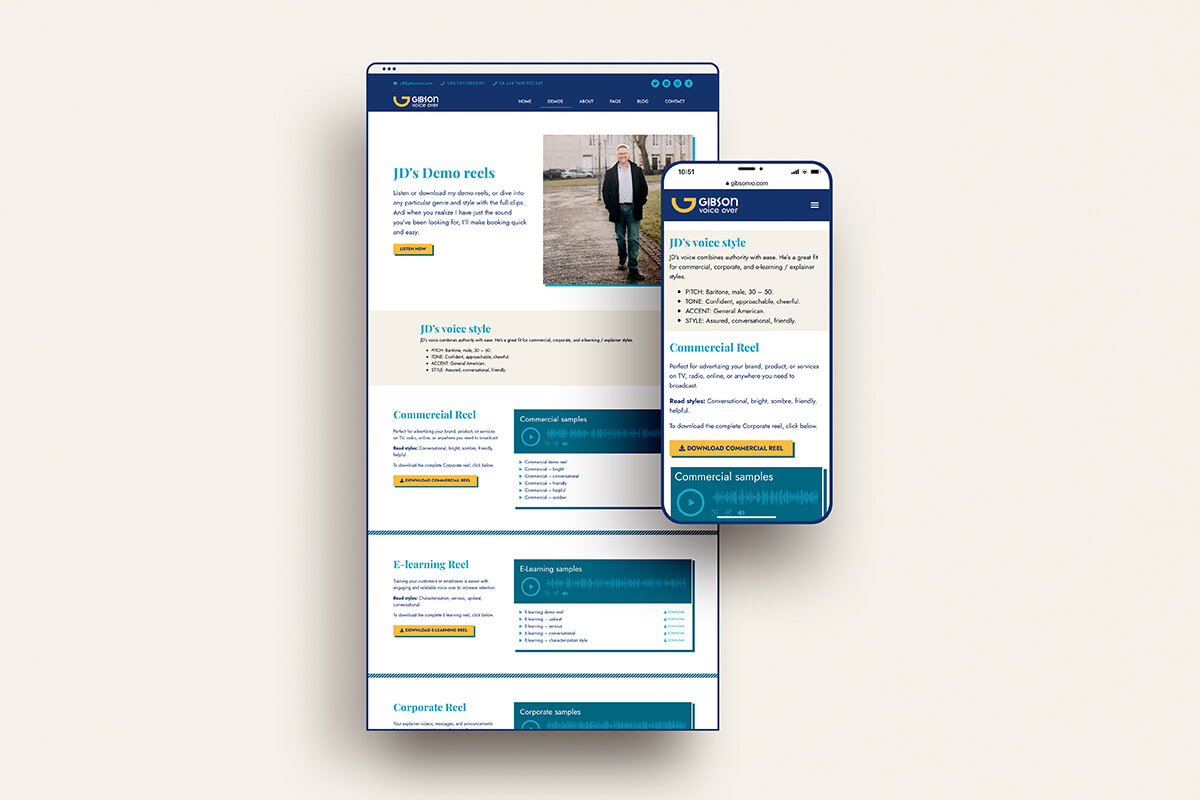 JD voice over website built by Helen Bee from B Double E.