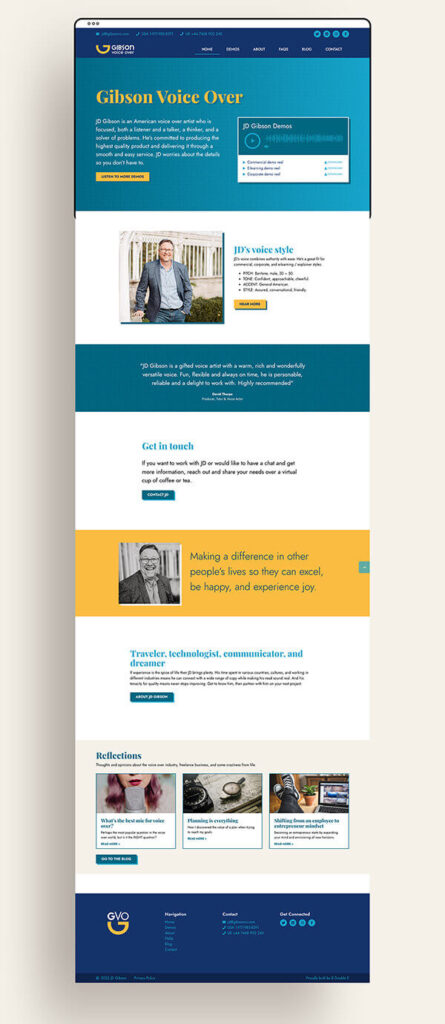 JD voice over website design by Helen Bee from B Double E.