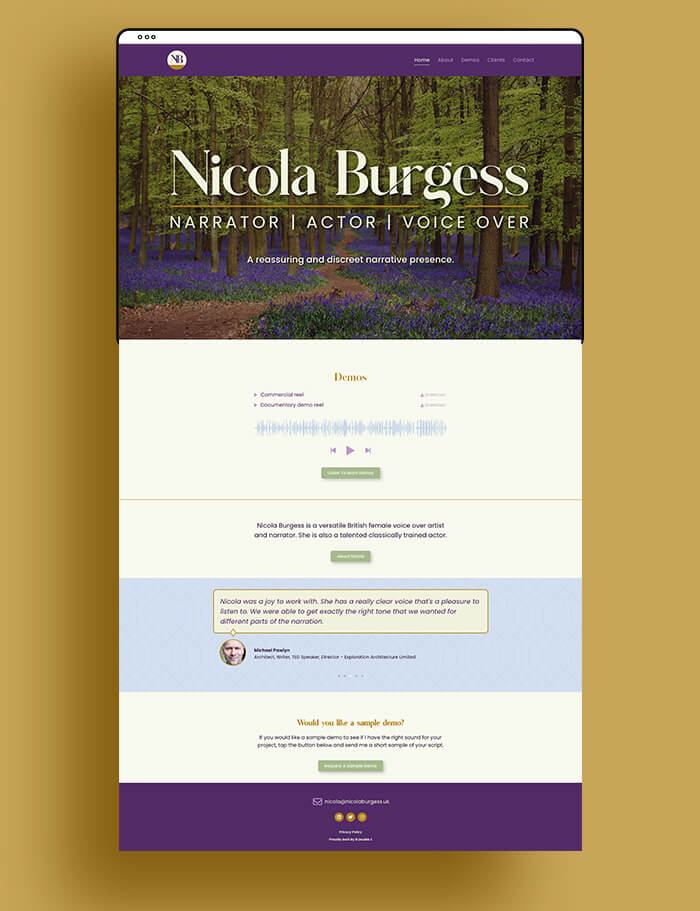 Voice Actor website design by Helen Bee from B Double E for Nicola.