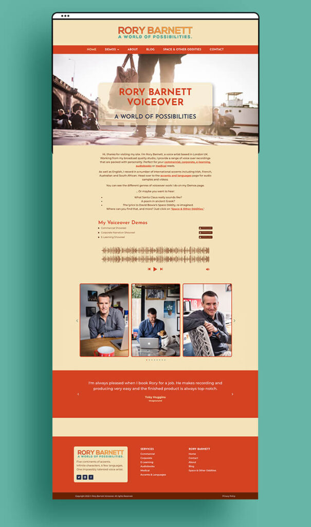 Website design by Helen Bee from B Double E for Rory Barnett Voiceover.