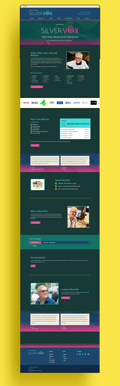 Voice artist website design by Helen Bee from B Double E.
