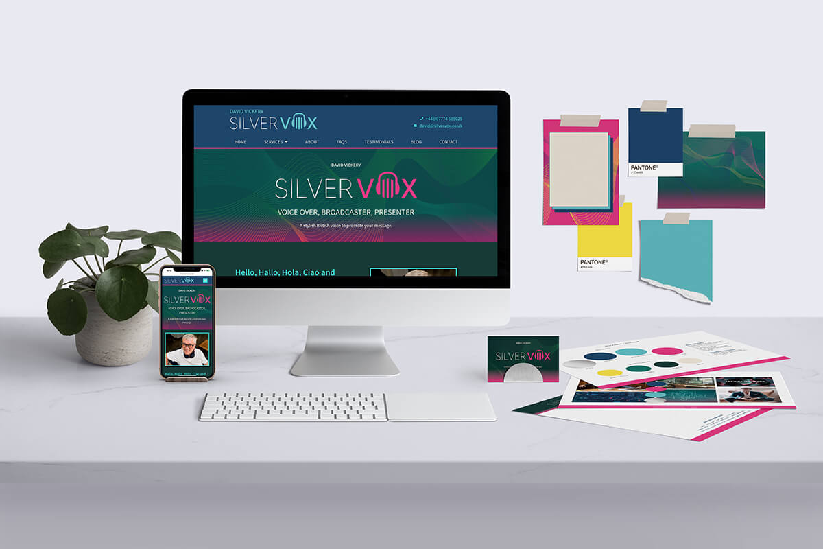 Silver VOX voiceover website and brand designed by Helen Bee from B Double E.