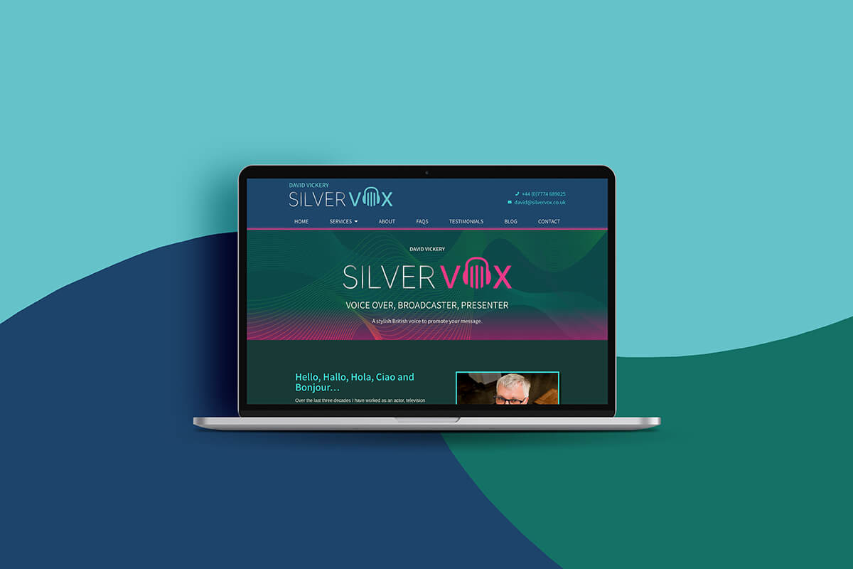 Silver VOX voiceover website on a laptop.