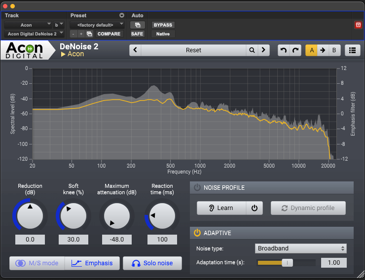 Screenshot of Acon noise reduction plug-in.