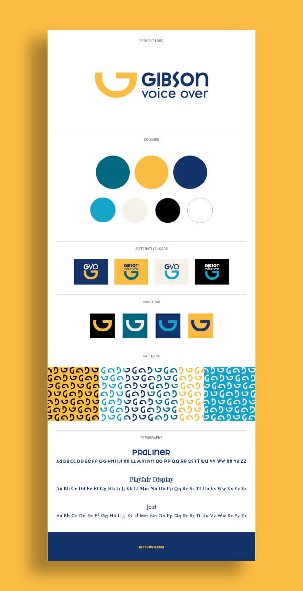 JD's brand board showing logos, typography, colour pallet and patterns.