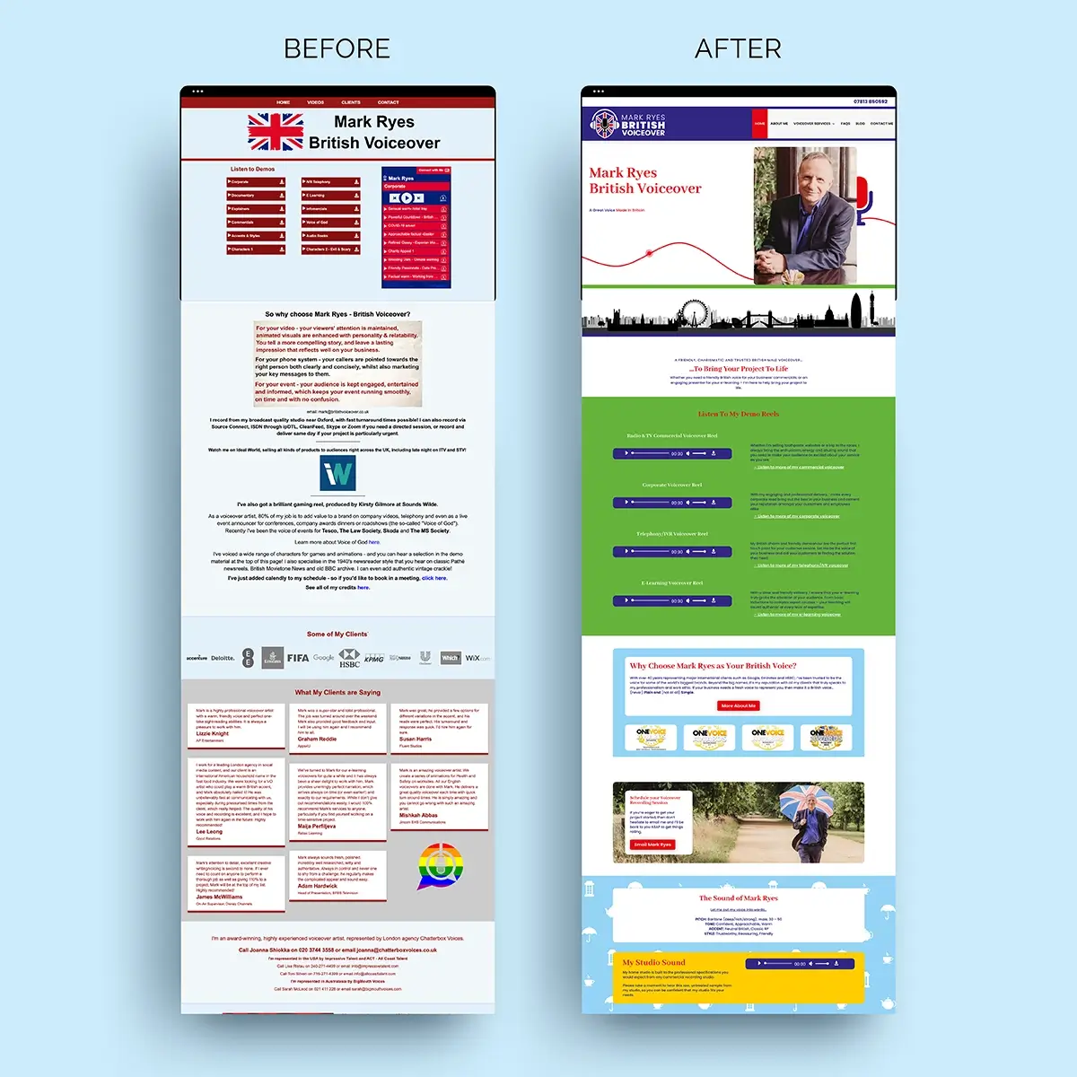 Mark's website before after Helen Bee worked on his brand and website review.