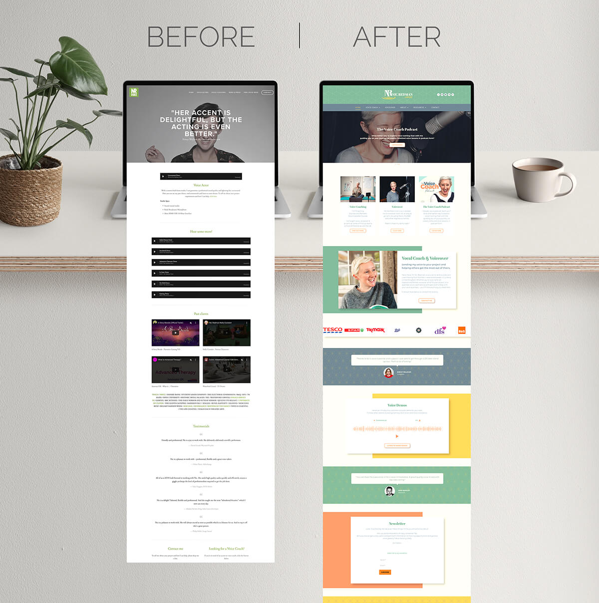 Nic Redman's website and branding before after working with Helen Bee.