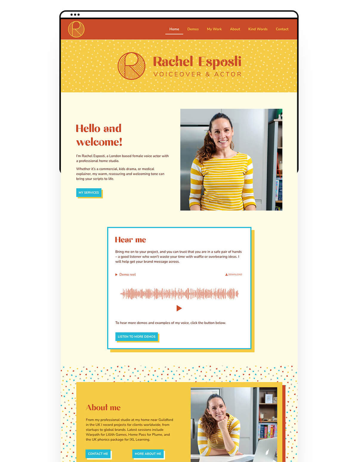 Website home page design for voiceover and actor Rachel Esposti.