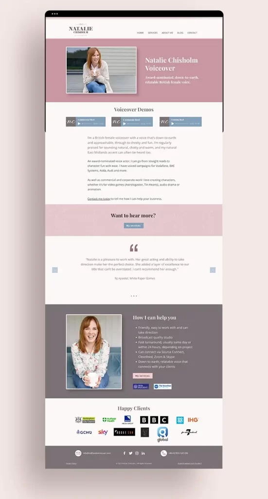 Voiceover Natalie's website homepage.
