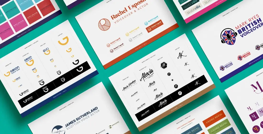 Various voiceover logo brands designed by Helen Bee from B Double E.