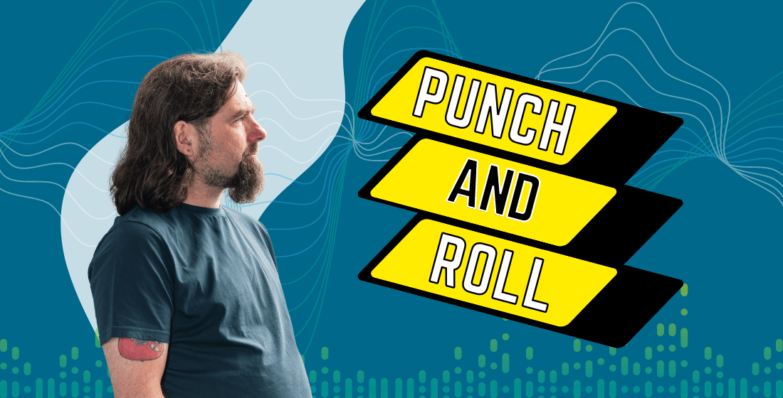 An image with a photo of Rob looking at big bold text saying "punch and roll how to guide voice overs"