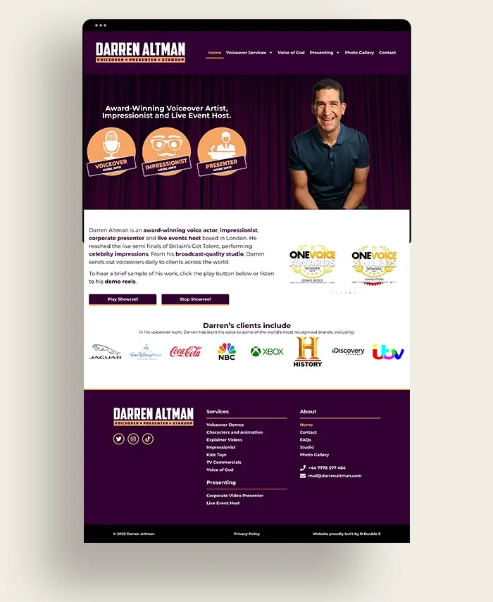 Darren's website home page screenshot.