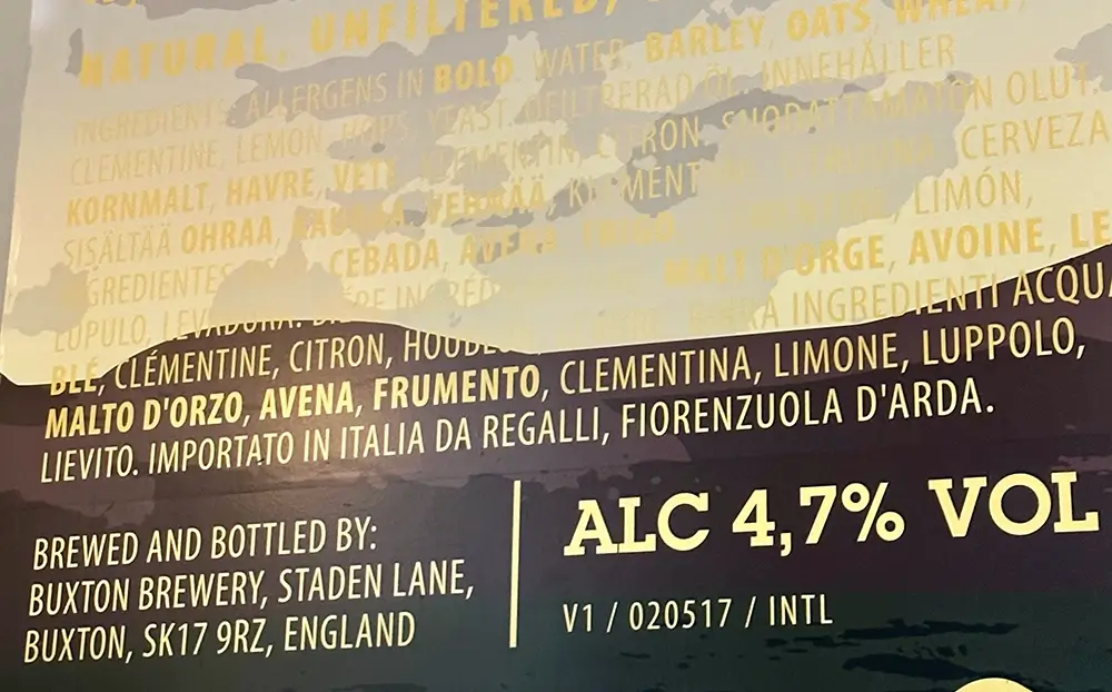 Beer label - poor colour contrast.