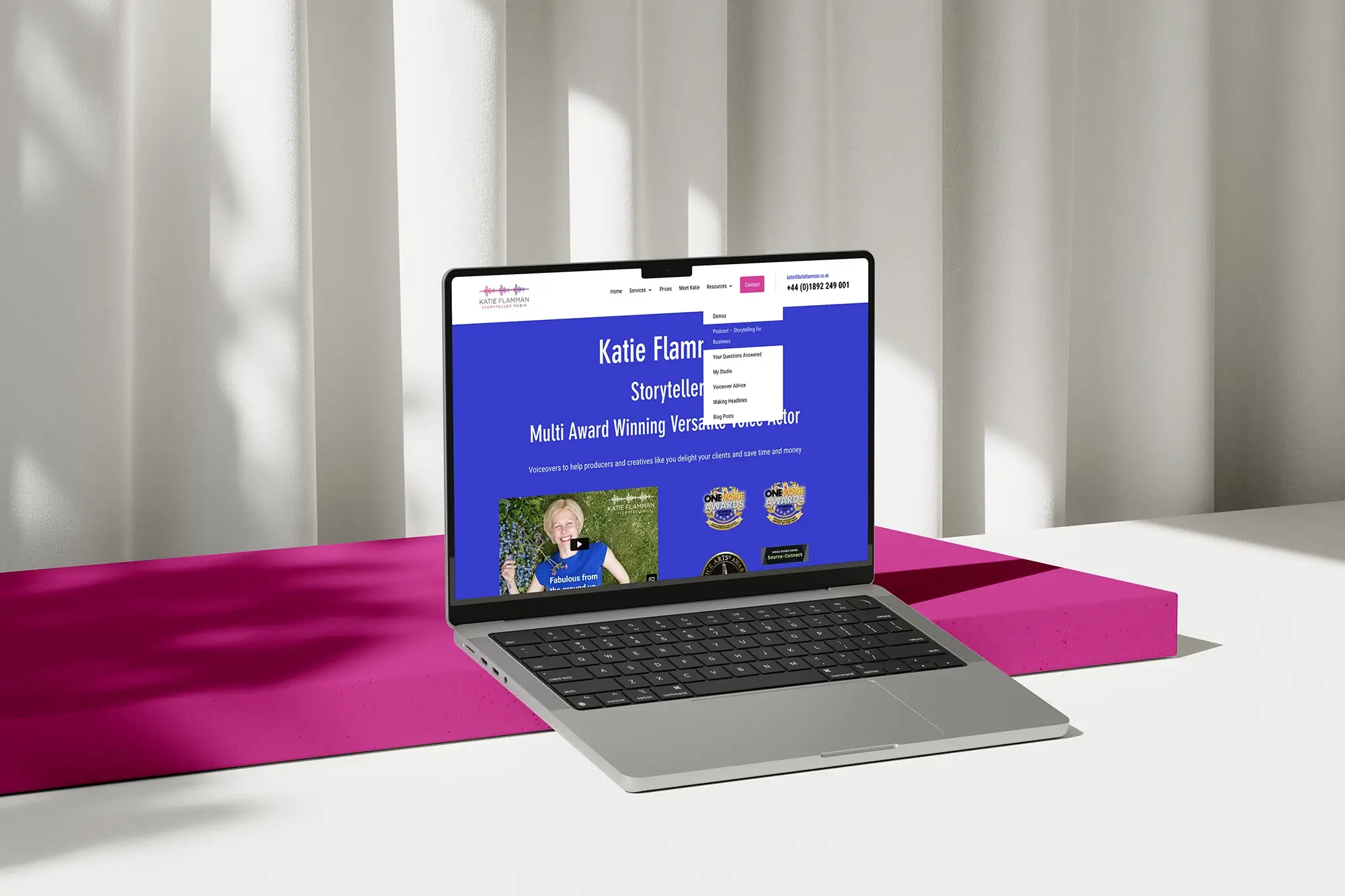 Katie Flamman voice over website menu.