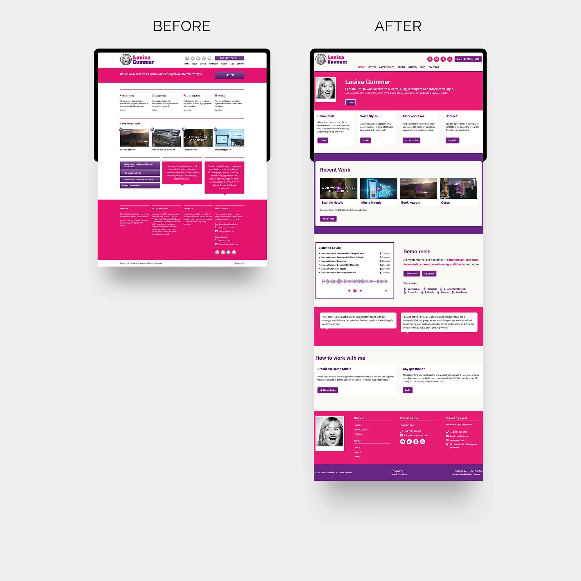 Louisa Gummer voice actor web portfolio before after images.
